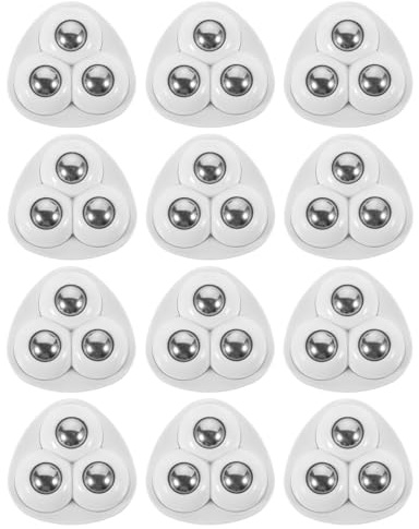 Self Adhesive Paste Caster Wheels for Furniture Bucket, Ball Castors Flat for Furniture ABS Material Load Capacity 20 LBS Per Wheel Mini Universal Wheel for Trash Can Storage Boxes 12 PCS (White)