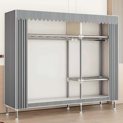 Bärbar tyggarderob – multifunktionell tyggarderob med hyllor och hängstång för sovrumsförvaring – platsbesparande hopfällbar garderob 146 x 46 x 173 cm