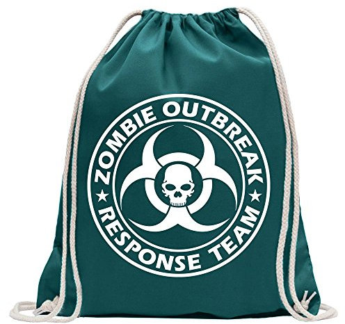 Kiwistar - Turnbeutel - petrol - Zombie Outbreak Skull - Fun Rucksack Sport Beutel Gymsack Baumwolle mit Ziehgurt