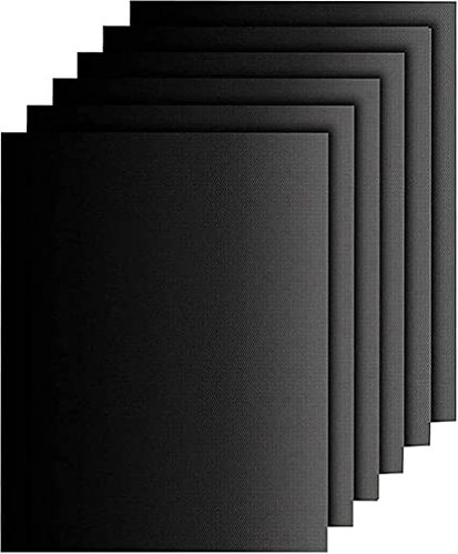 BBQ Grill Mats Non Stick Reusable, BBQ Mats for Gas Grill, Oven Liners for Bottom of Oven Teflon Sheets Easy to Clean for Grills Ovens and Outdoor Grills (Black-6 Pack)