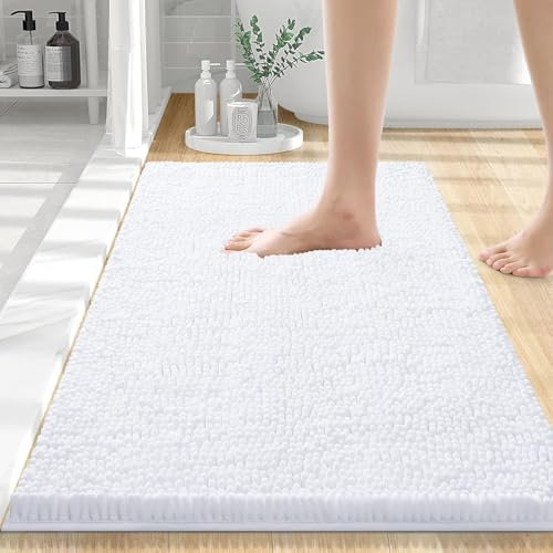 Homaxy rutschfeste Badematte Chenille Badezimmerteppich Mikrofaser Badteppich Saugfähige Hochflor Badvorleger - 40 x 60 cm, Weiß