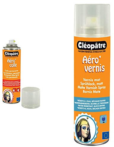 Cléopâtre - ACP250 - Aero'Colle - Aérosol de Colle permanent - 250 ml & AVM250 - Aéro'Vernis - Aérosol de Vernis Mat - 250 ml