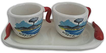 generico tazzine da caffe' veduta di napoli con manico cornetto con vassoio