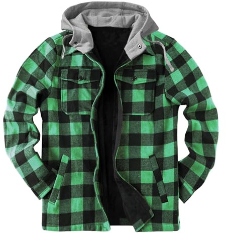 HULKAY Mens Long Sleeve Sherpa Fleece Flannel Shirts Button Down Berber Lined Shackets Warm Camp Shirts Plaid Jackets(Xb Green,M)