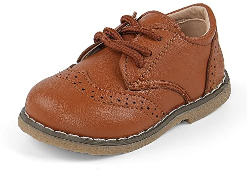 MASOCIO Jungen Mädchen Schnürschuhe Kleinkind kleine Kinder Schulschuhe Flache Kleid Schuhe (Kleinkind/kleines Kind), braun, 25 EU