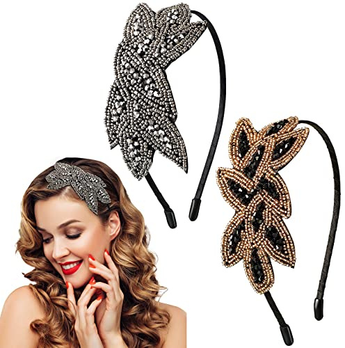 2Pcs 1920's Flapper Headband Great Gatsby Accessories Women Crystal Vintage Headpiece Fashion Hair Clips Roaring 20's Costume Accessories