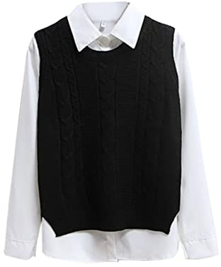 NIDONE Gilet pour Femmes Col Rond sans Manches Débardeurs Tricoté Pull Loose Tops L Vêtements pour Femmes