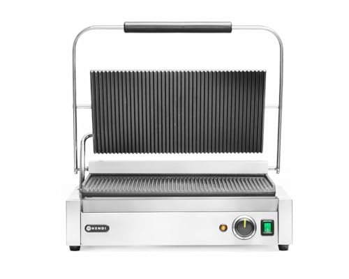 HENDI Kontaktgrill XL, Panini-, sandwich- & Kontaktgrill, Regelbar bis max. 300°C, 230V, 2700W, 548x415x(H)210mm, Edelstahl