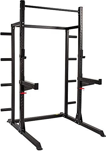 GYM MASTER GM2 Half Power Rack Squat Cage with Optional Cable Pulley System, Weight Storage and Spotters - GM2 Half Rack+Storage+Spotters