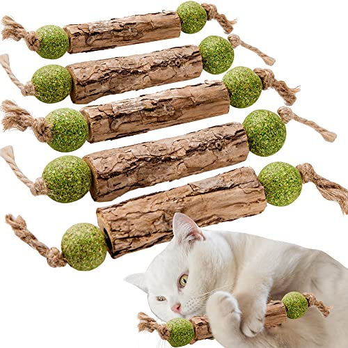 MIMIMOMO Silvervine Sticks Catnip Toys for Cats, 5 Pack, Interactive Indoor Cat Toy for Teeth Cleaning, Natural Matatabi Chew Treat for Aggressive Chewers
