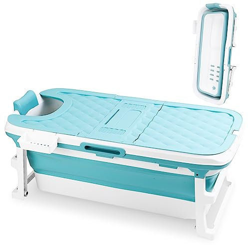 Joparri faltbare Badewanne Erwachsene Größe L 132x60x50cm tragbare klappbare mobile Badewanne ideal für kleine Badezimmer | foldable bathtub | mit Seifenkorb| Schnelle Entwässerung, Blau