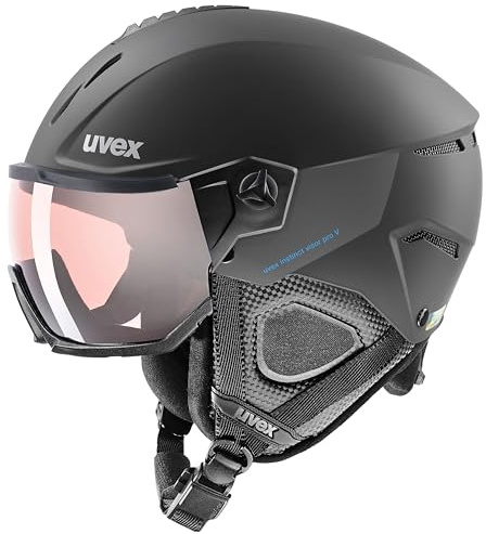 uvex Instinct Visor pro V Skihelm für Erwachsene, Männer Frauen Unisex, Variomatic Visier, Selbsttönend, Black matt 56-58