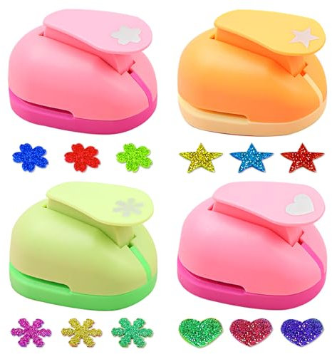 PIWOSGOL 4 Stück Papierstanzer Set, Motivstanzer Set Papier Ausstanzer Motivlocher, Stern Herz Kirschblüten Schneeflocke, Stanzer Kinder für DIY Scrapbook Fotoalbum Handwerk