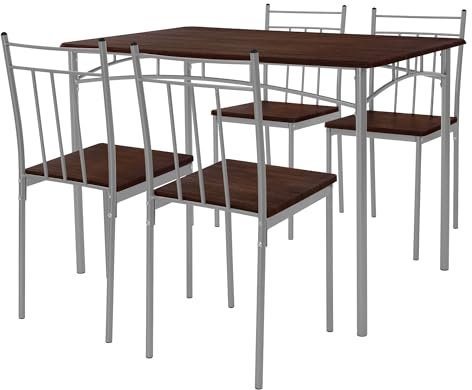 ML-Design Mesa de Comedor con 4 Sillas Roble Oscuro Juego de Comedor de 5 Piezas para 4 Personas Grupo de Asientos Completo de Madera con Patas de Metal Set de Muebles Elegantes para Hogar