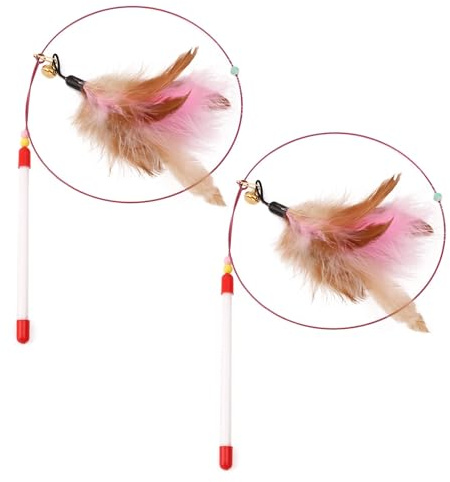 Cat Toys: 2 Pack Interactive Feather Teaser Wand with Bells - Catcher and Exerciser for Cats & Kittens