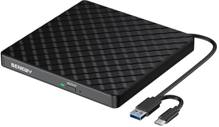 BENEWY Externes DVD Laufwerk Extern USB 3.0 CD Laufwerk Extern USB C CD/DVD Brenner Externes Laufwerk für Laptop Windows 11/10/ 8.1/7 PC Desktop MacBook Mac OS Linux