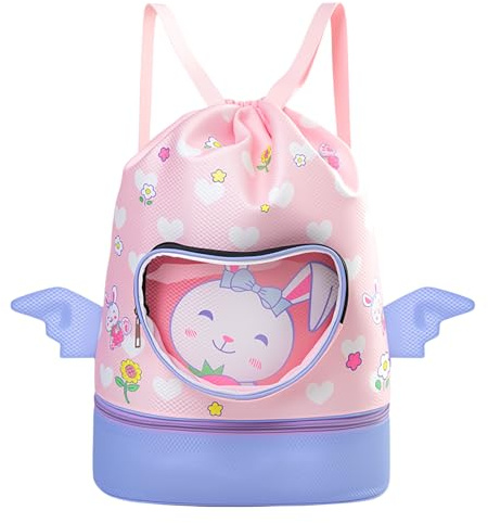 SilverChry Bolsa de Natación Niño, Mochila Piscina Niño Impermeable, Mochila de Cuerdas Niños, Bolsa de Deporte con Cordón, Bolsa Piscina Niña Separación en Seco-Húmedo con Compartimento (Púrpura)