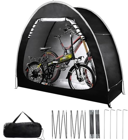 Ruyosn Tienda de Bicicleta Impermeable [200x80x165cm] - Garaje de Bicicletas Almacenamiento al Aire Libre, hasta 2 Bicicletas Incl Clavijas y Bolsa de Transporte, Negro
