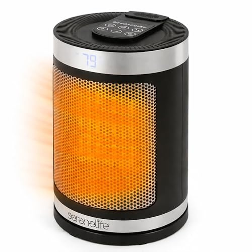 SereneLife Smart Rymdvärmare, 1500W Bärbar Elektrisk Värmare för Inomhusbruk med Termostat, Wi-Fi App, Fjärrkontroll, 12-Tim Timer & Tip-Over Säkerhet för Sovrum, Kontor, Hem, Snabb PTC Keramisk