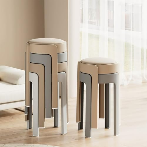 Taburetes de bar redondos apilables de 46 cm, taburetes de plástico acolchados sin respaldo, capacidad de 200 kg para uso en hogar, cocina, oficina, escuela - diseño blanco