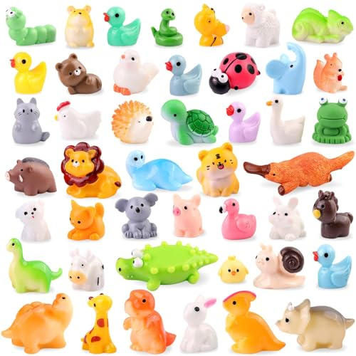 45 Stück Mini Resin Tiere Carini Animaletti del Bosco Miniature da Nascondere Piccole Figure Animali Accessori per Topper Scrivania Giardino Casa delle Bambole Paesaggio Aquarium Decorazioni Fai da