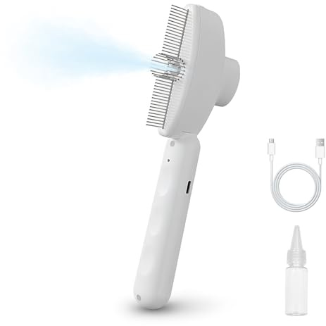 Gato Steamy Brush Blanco Cepillo para gatos con vapor 3 en 1 Cuidado de gatos con peine de masaje USB recargable para perros Cepillo de vapor para pelo largo corto para eliminar pelo suelto suciedad