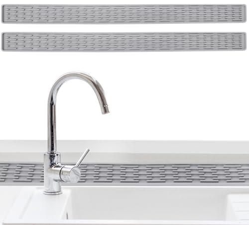 saerryor 2Pcs Silicone Sink Splash Guard Kitchen Faucet Mat Narrow Draining Mat Around Tap Extended Drainer Mats Sink Protector Mats for Kitchen, Bathroom, Living Room