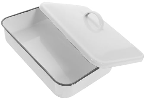 Healifty Teglia Smaltata da Forno 30X20 CM Coperchio, Resistente al Calore, Multifunzionale per Cucina e Ristorazione, Vassoio da Portata Bianco per Pizza, Torte e Pancake