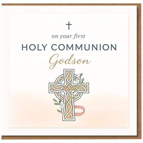 First Holy Communion Card for Godson - Elegant Celtic Cross Religious Design - On Your First Holy Communion Greeting Card