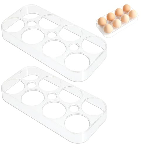 2 Piezas Hueveras para Frigorifico,Caja De Almacenamiento De Huevos Para Refrigerador De Plástico,soportes para huevos para frigorífico Con 8 Compartimentos,Organizador Portátil Para Cocina y Nevera