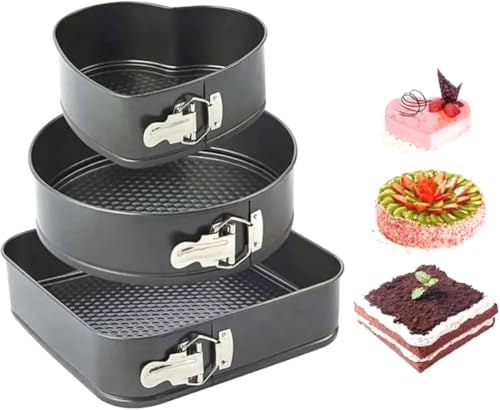 Generico TRIS Pacco da 3 Tortiere con Cerniera in Acciaio, Misure 24-26-28 Cm, TRIS Teglia Forno Regolabile, Torte Dolci Salate, Fondo Salva Goccia Alta Qualità, Forma Quadrata Rotonda Cuore.