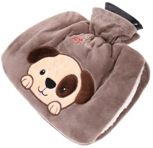 DIYEAH Cute Cartoon Animal Plush Hot Water Bag with Even Heat Distribution and Heat Retention, Brown PVC Winter Hand Warmer for Office Use and Cold Weather