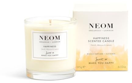 NEOM- Happiness Scented Candle, 1 Wick | Essential Oil Aromatherapy Candle | Neroli, Mimosa & Lemon | Scent to Make You Happy
