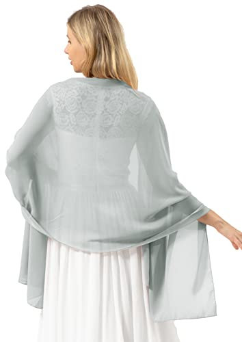 bridesmay Damen Halstuch Sommer Schal Festliche Stola für Abendkleid Hochzeit Chiffon Silk Scarf Silber Silver Grey M