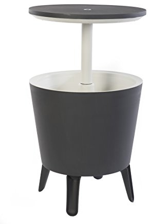 Keter Modern Cool Bar Outdoor Patio Furniture and Hot Tub Side Table with 7.5 Gallon Beer and Wine Cooler, Dark Grey