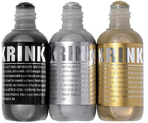 Krink K-60 3 Color Paint Marker Set - Vibrant and Opaque Fine Art Graffiti Markers for Canvas Metal Glass Paper and More - Alcohol-Based Permanent Graffiti Mop Paint Marker for Lasting Tags