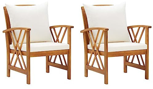 vidaXL 2X Bois d'Acacia Massif Chaises de Jardin avec Coussins Fauteuils de Patio Fauteuils de Jardin Chaises de Terrasse Extérieur Arrière-Cour