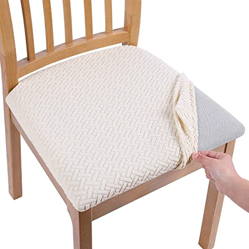 Homaxy Stolsöverdrag, set om 4, stretchöverdrag för stolar, stolsöverdrag för matrumsstolar, tvättbart skyddsöverdrag för stolar, beige