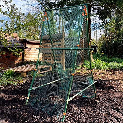 Cucumber Trellis A-Frame with Pea Netting | Garden Climbing Plant Support Cage Kit to Grow Squash Melon Tomato Eggplant Fruit Vegetables Flowers (0.75m x 0.75m x 1.4m H)