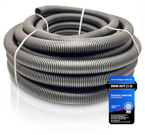 METEOFLEX PROTECT Leerrohr 750N M13 / M16 / M20 / M25 / M32 / M40 / M50 aus HDPE - Wellrohr für Erdreich, Erdverlegung, Außenbereich, Beton - hohe Druck- & Schlagfestigkeit (M32-50m)