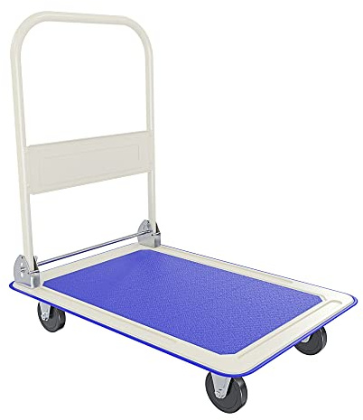 Carrello Richiudibile Pieghevole Tuttofare Portata 150 Kg Con 4 Ruote Carrellino Trasportatore A Piattaforma Pianale In Acciaio Rivestimento Antiscivolo Portapacchi Per Trasporto 82 x 48 x 72 Cm Blu
