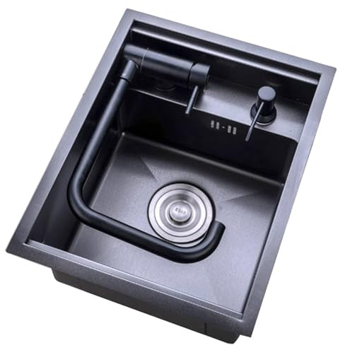 XDCXYD Küchenspüle, Haushalt versteckte Bar-Spüle, 304 Edelstahl, zusammenklappbarer Wasserhahn, kleine und mittlere RV-Spüle mit Abdeckung (35 * 45cm)