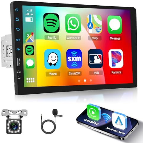 Wireless Carplay Android Auto Single Din Car Stereo, Rimoody 1 Din 9 Inch Touchscreen Car Radio with Bluetooth FM AM Radio Mirror Link TF/USB/AUX Input Car Multimedia Player Backup Camera