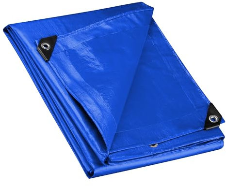 Wiltec Bâche de Camion 7 x 6 m 240 g/m² Bleue Polyester PE Œillets alu 101 cm Haute Protection Vol UV Intempéries Moisissure Étanche Solide Sécurité routière