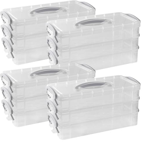 HEIYUET 4 styck Pennlåda Organizer, 3-nivåer Stapelbar Plast Pennlåda med Lock och Handtag, Hantverks Organizer Pennlådor Sorteringslåda Förvaringslåda för Pennlåda Förvaring