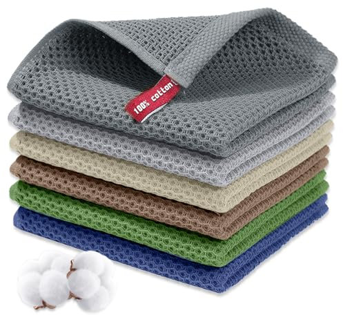 KASURE 6 Piezas Paños de Cocina 34 * 34cm,Paños de Cocina Ultrasuaves y Superabsorbentes, Paños de Cocina Algodon, Toallas de Té, Toallas de Plato(Multicolor)