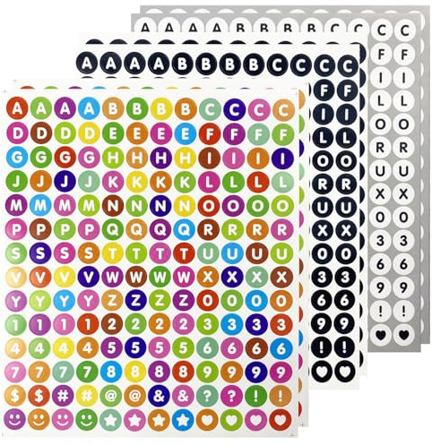 6 Sheets 0.5 Inch Small Round Dot Letter Stickers, Self Adhesive Alphabet Number & Symbols for Scrapbook Notebook Inventory Classification,Multi