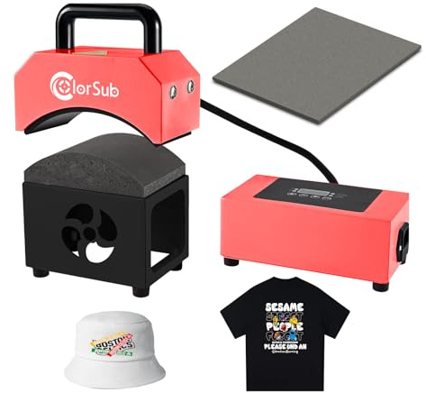 ColorSub Hat Press Cap Heat Press Machine, Mini Portable Heat Transfer for Sublimation Printer with Curved Heater, Digital Temp& Time Controller, Silicone Mat (Red Black)