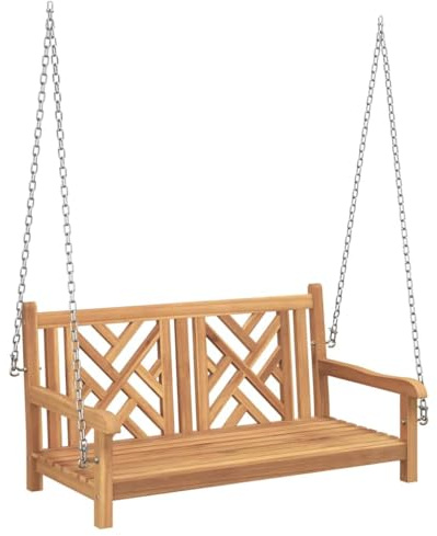 vidaXL Banca Columpio de Jardín 114 x 60 x 64 cm Madera de Teca Maciza, Hamaca de Jardín, Banco Ergonómico, Asientos Elegantes, Muebles Rústicos para Relajarte al Aire Libre