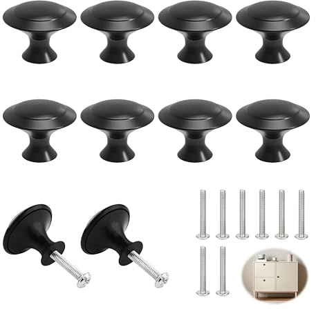 10 Pack Black Drawer Knobs, Round Matte Cabinet Knobs with Screws, Modern Chic Cupboard Handles, Vintage Furniture Door Knobs, Decorative Round Pulls for Kitchen Cabinets, Dresser, and Wardrobe